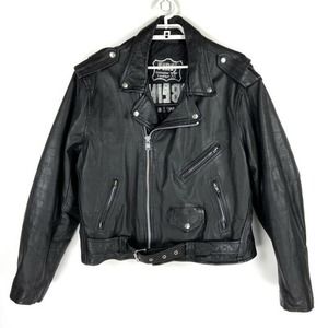 First Genuine Leather Mens Moto Jacket Black 46